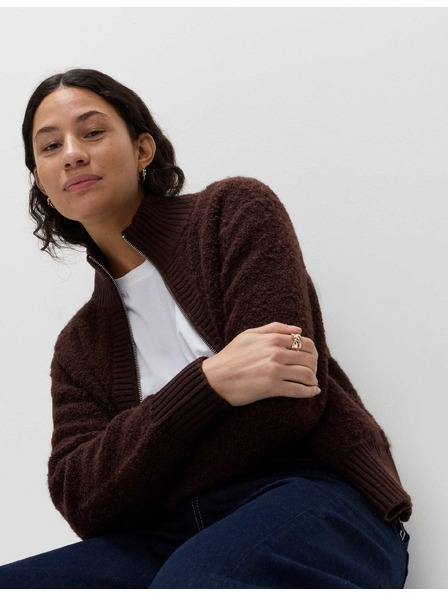 Marks & Spencer Bomber cardigan sa stojećim ovratnikom od bukleta i vune Marks & Spencer smeđa