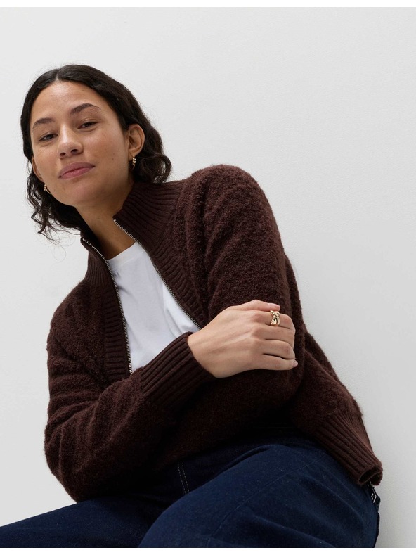 Marks & Spencer Bomber cardigan sa stojećim ovratnikom od bukleta i vune Marks & Spencer smeđa