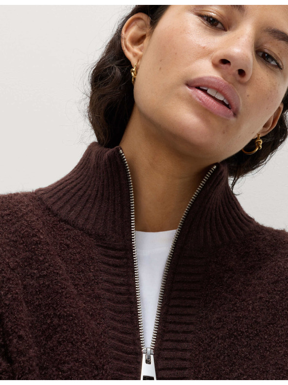 Marks & Spencer Bomber cardigan sa stojećim ovratnikom od bukleta i vune Marks & Spencer smeđa