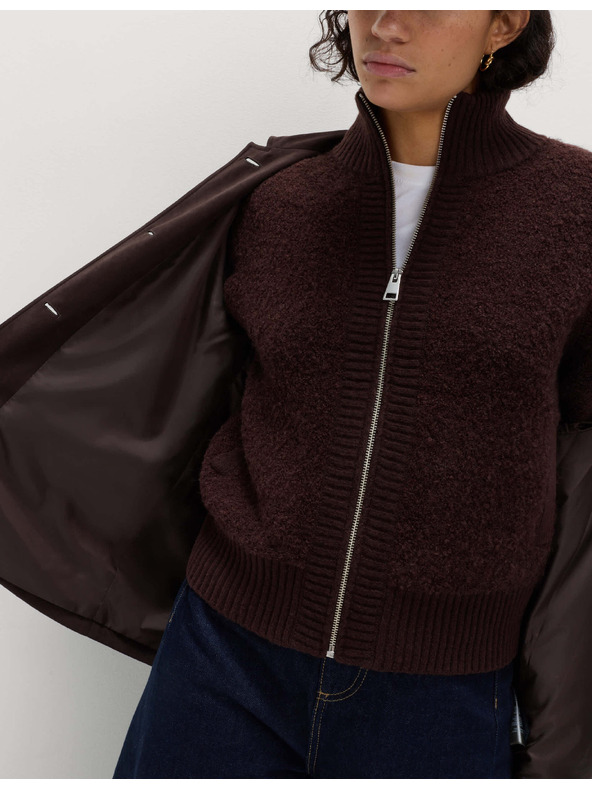 Marks & Spencer Bomber cardigan sa stojećim ovratnikom od bukleta i vune Marks & Spencer smeđa
