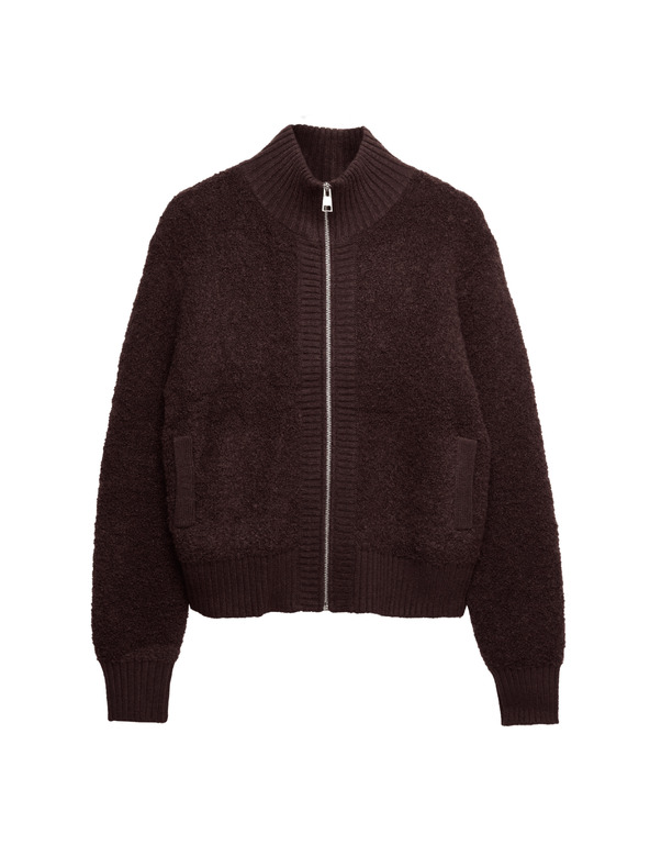 Marks & Spencer Bomber cardigan sa stojećim ovratnikom od bukleta i vune Marks & Spencer smeđa