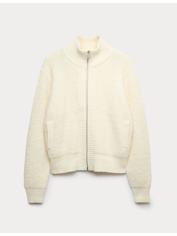 Marks & Spencer Bomber cardigan sa stojećim ovratnikom od bukleta i vune Marks & Spencer kremasta