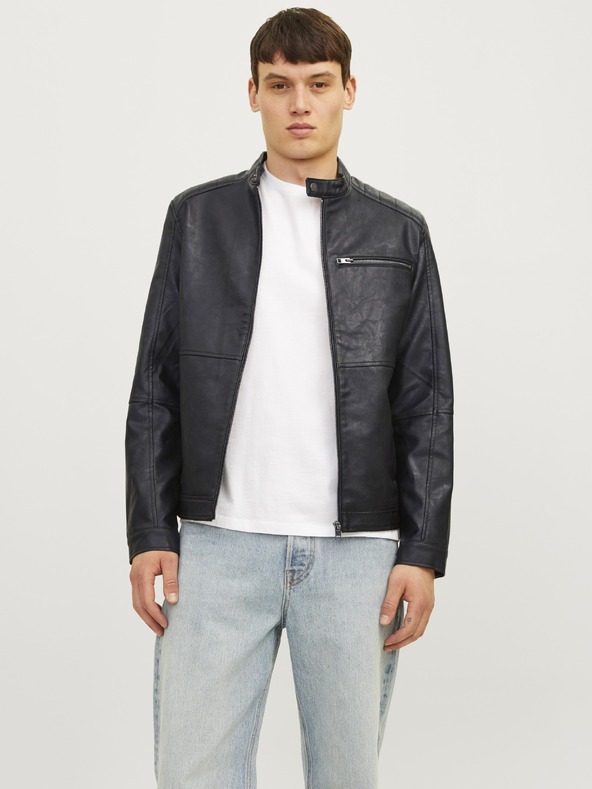 Jack & Jones JJEDYLAN crna muska kozna jakna
