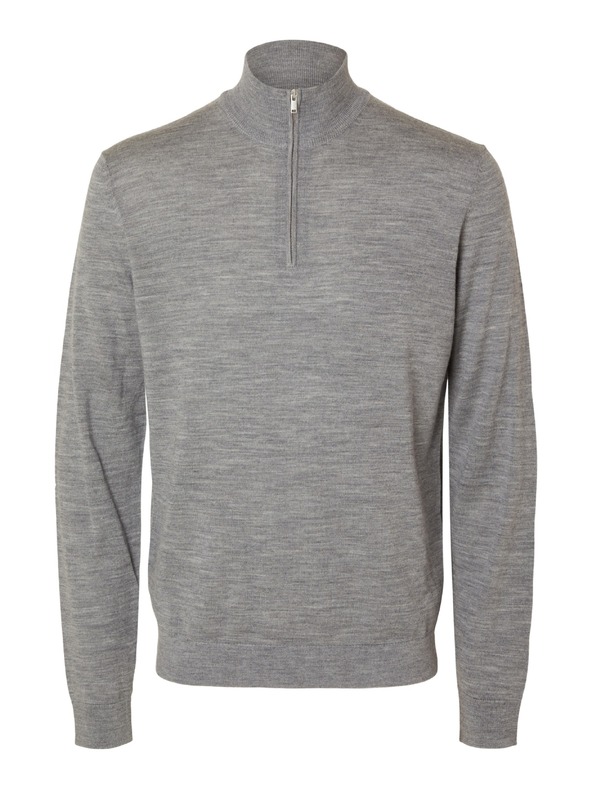 SELECTED Muški pulover na rajsferšlus kod vrata grey melange