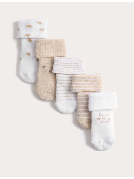 Marks & Spencer Froté čarape s "Born in 2026" i visokim udjelom pamuka (0–12 mjeseci), 5 pari Marks & Spencer bijela