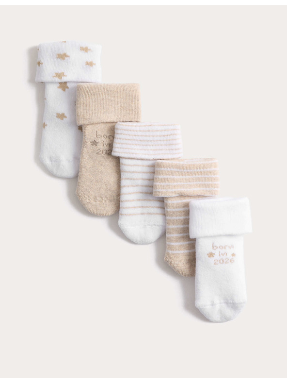 Marks & Spencer Froté čarape s "Born in 2026" i visokim udjelom pamuka (0–12 mjeseci), 5 pari Marks & Spencer bijela