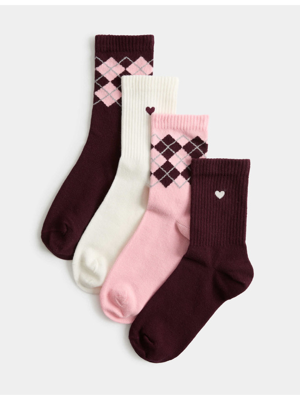 Marks & Spencer Set od 4 para čarapa do gležnja s visokim udjelom pamuka i geometrijskim uzorkom Marks & Spencer crvena