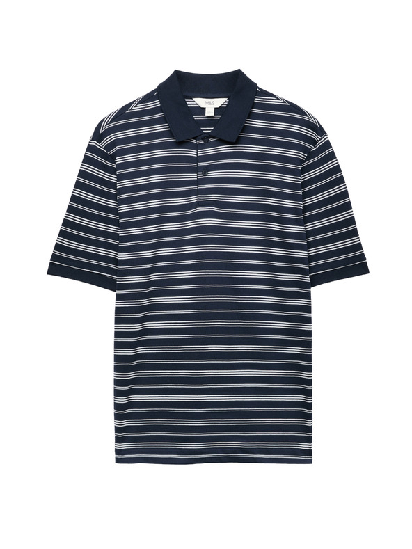 Marks & Spencer Prugasta polo majica od čiste pamuka tinturane u predi Marks & Spencer mornarska plava