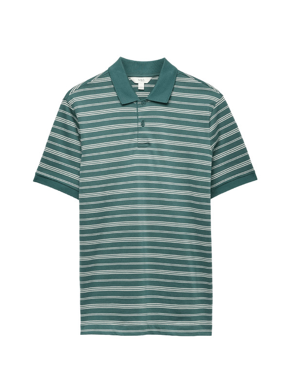 Marks & Spencer Prugasta polo majica od čiste pamuka tinturane u predi Marks & Spencer zelena