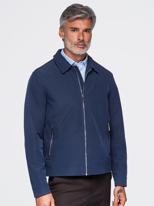 Ombre Clothing Muška laka prijelazna jakna na rajsferšlus s klasičnim ovratnikom – tamno plava V1 OM-JANP-0224 Ombre Clothing