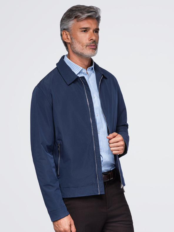 Ombre Clothing Muška laka prijelazna jakna na rajsferšlus s klasičnim ovratnikom – tamno plava V1 OM-JANP-0224 Ombre Clothing