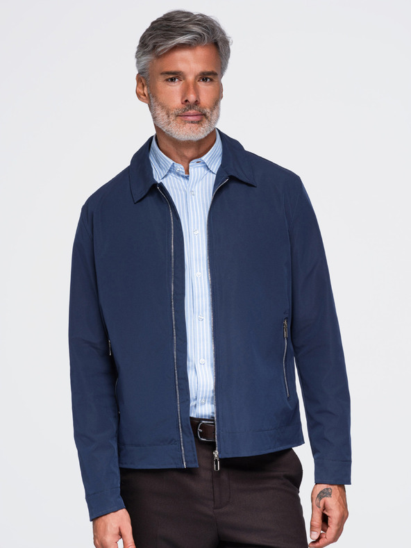 Ombre Clothing Muška laka prijelazna jakna na rajsferšlus s klasičnim ovratnikom – tamno plava V1 OM-JANP-0224 Ombre Clothing